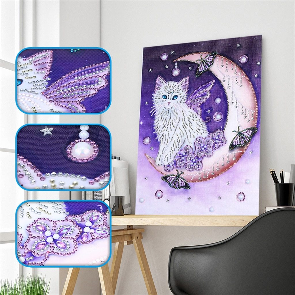 kat bij maan - speciaal diamond painting