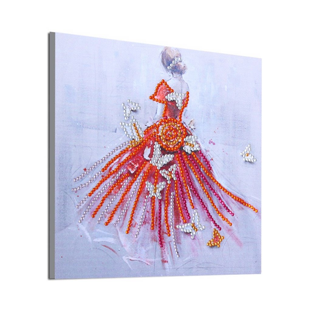 Meisje in rode jurk - speciaal diamond painting
