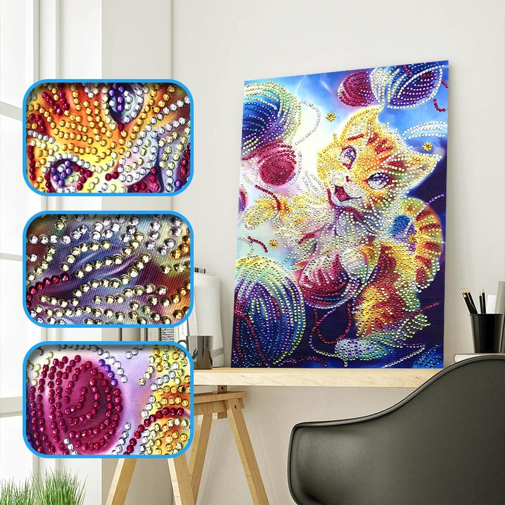 Schattige kat houdt van spelen - speciaal diamond painting