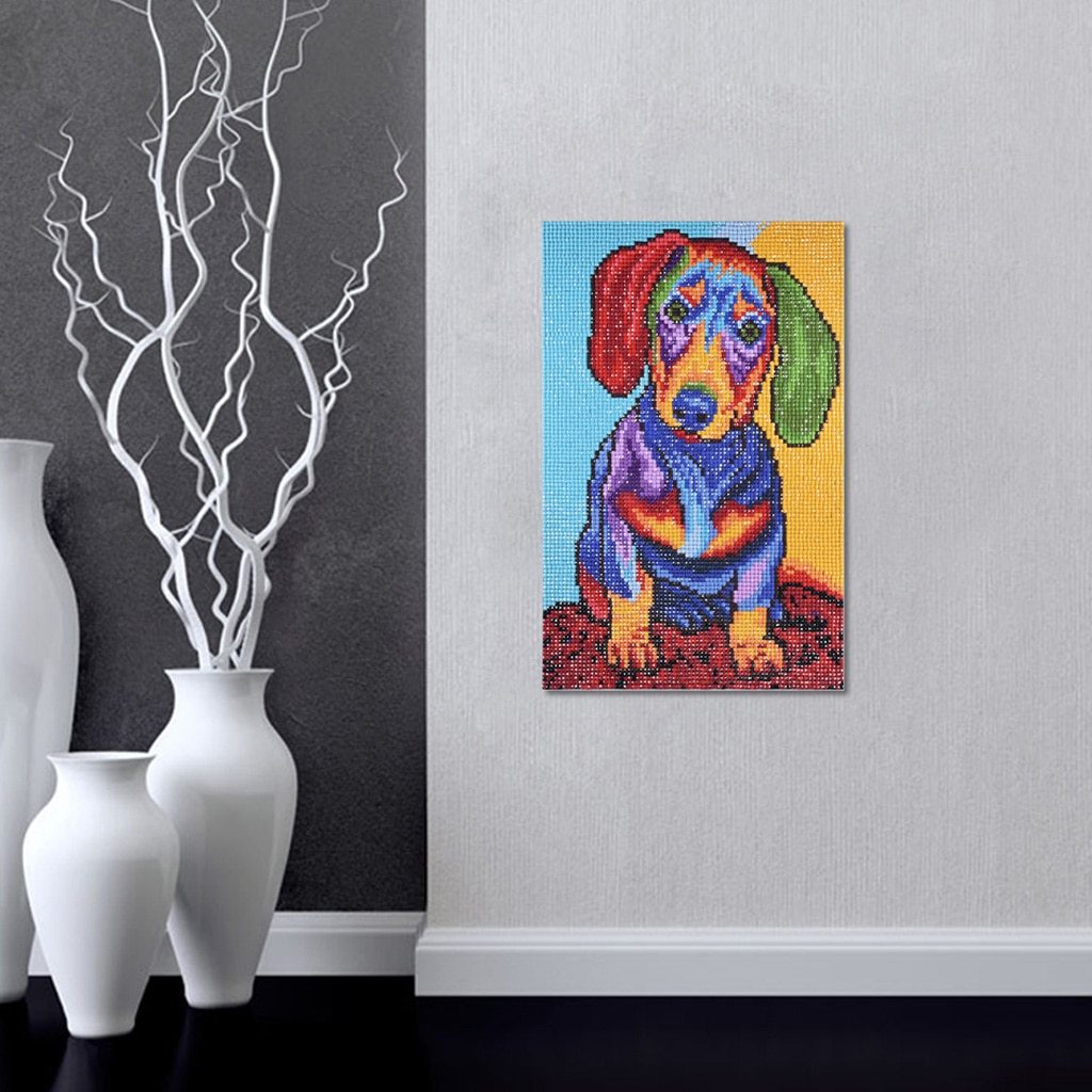 Schattige teckel kleurrijke puppy - speciaal diamond painting