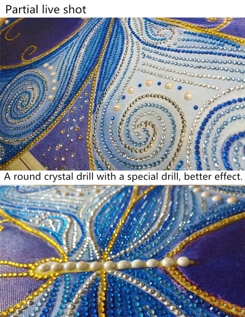 Blauwe glanzende vlinderKunst - speciaal diamond painting
