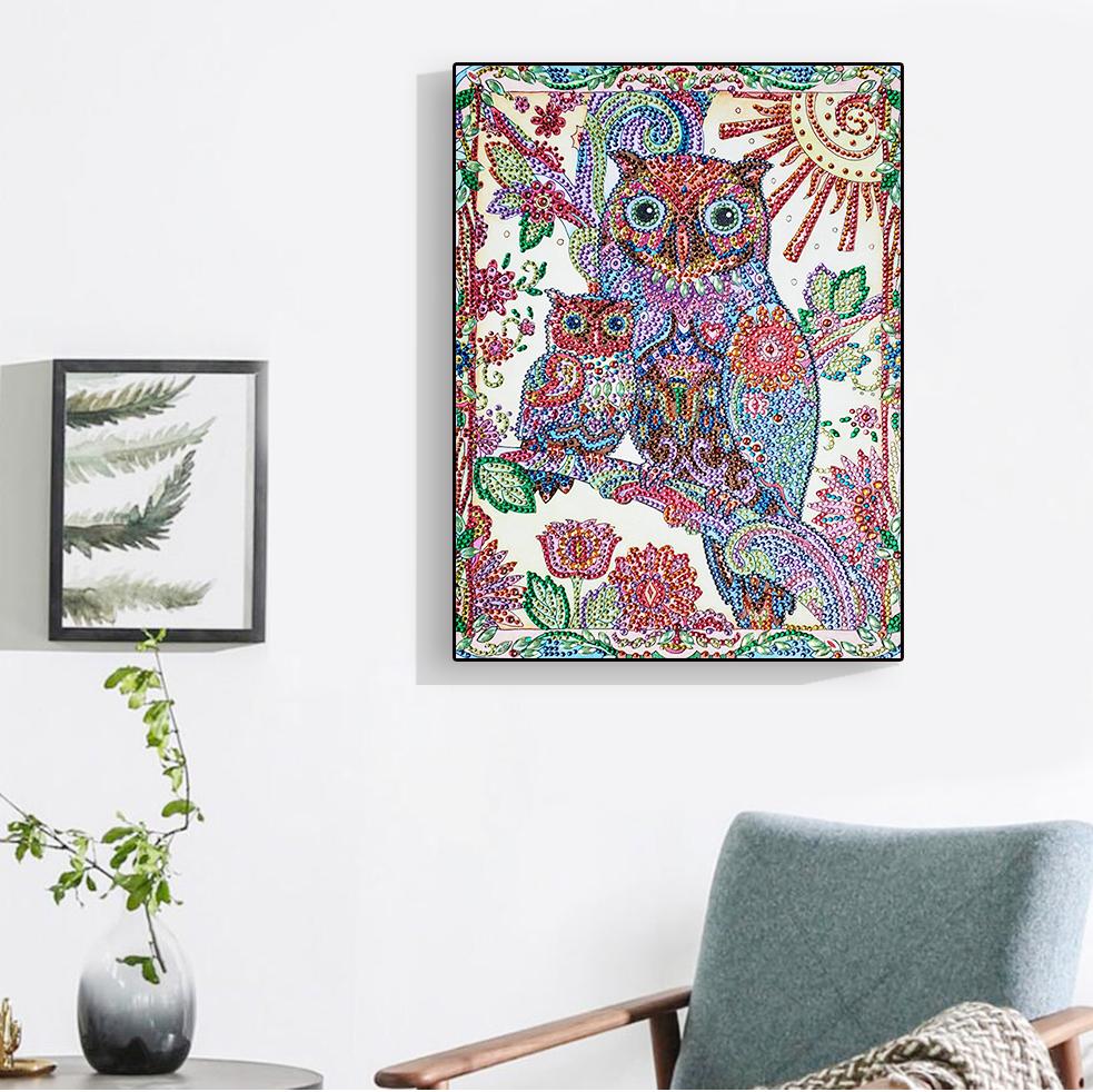 Abstracte uil familie - speciaal diamond painting