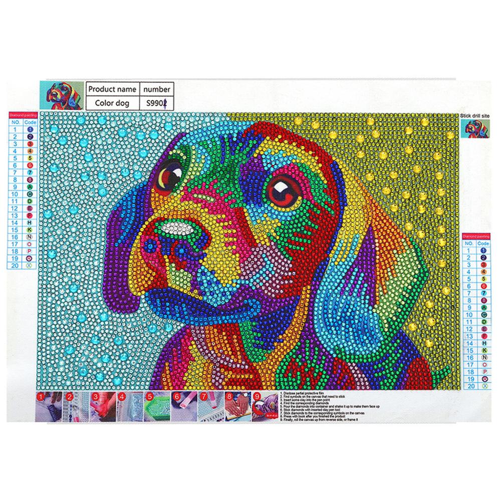 Speciaal gevormde diamond painting kleurrijke hond