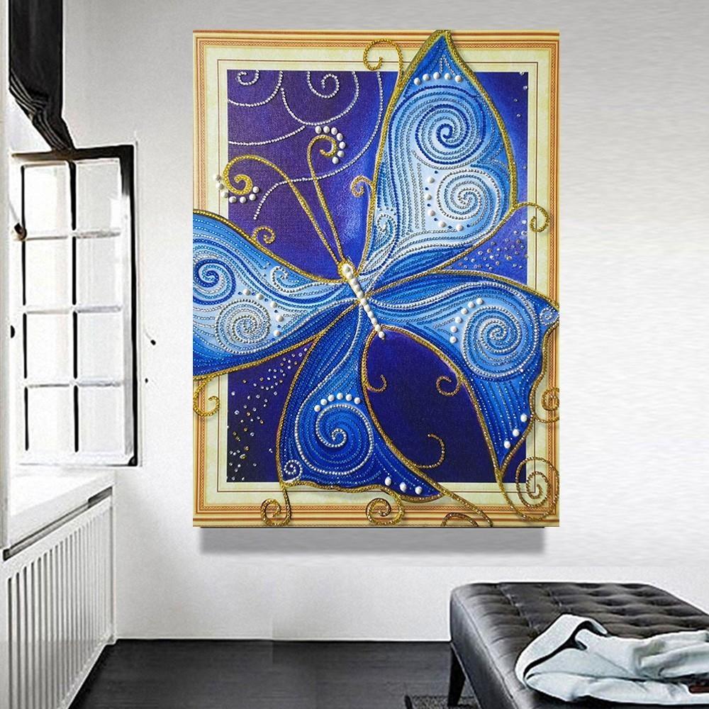 Grote blauwe vlinder diamond painting set